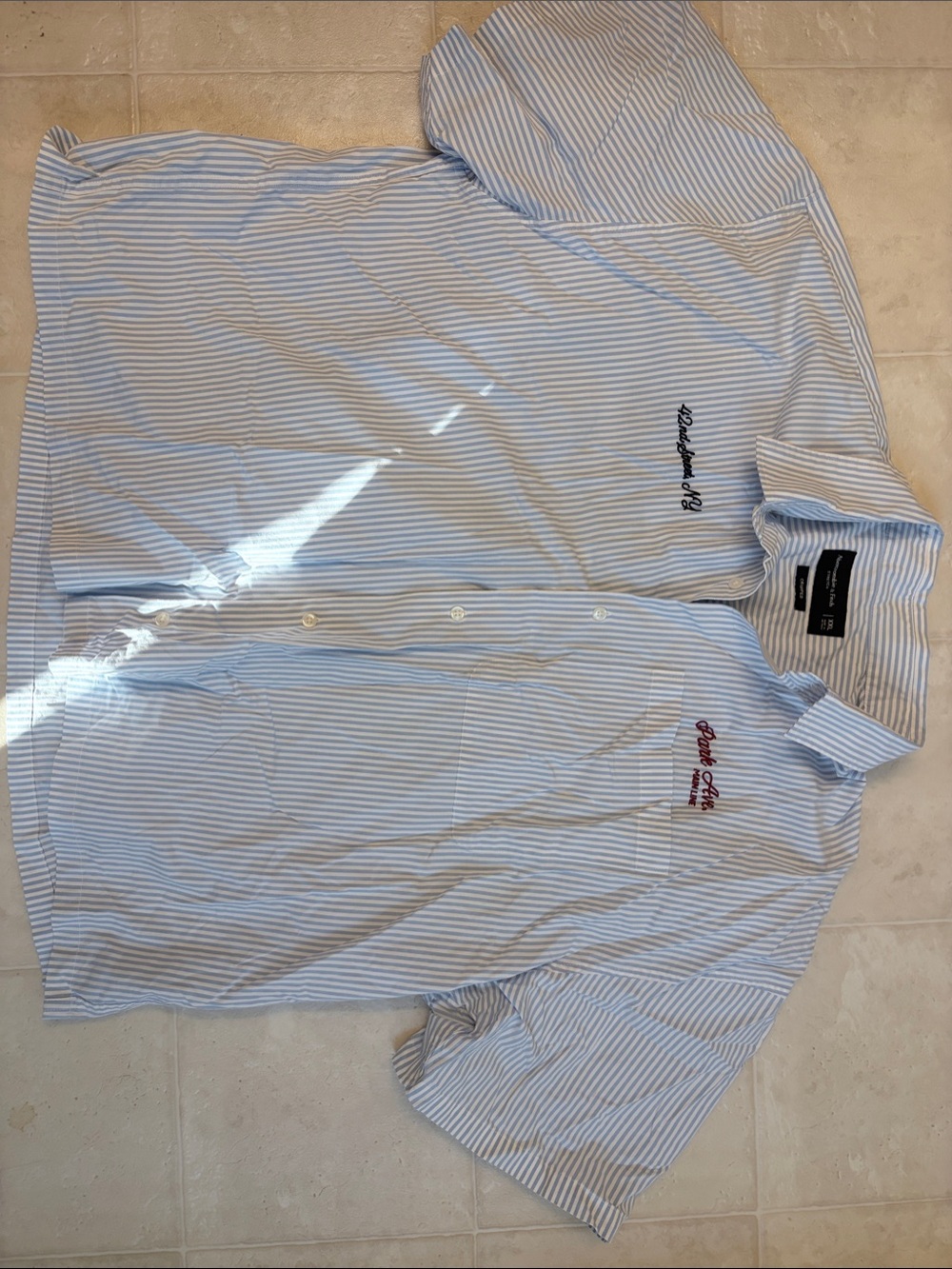 Abercrombie & Fitch Light Blue and White Striped Short-Sleeve Button-Up Shirt